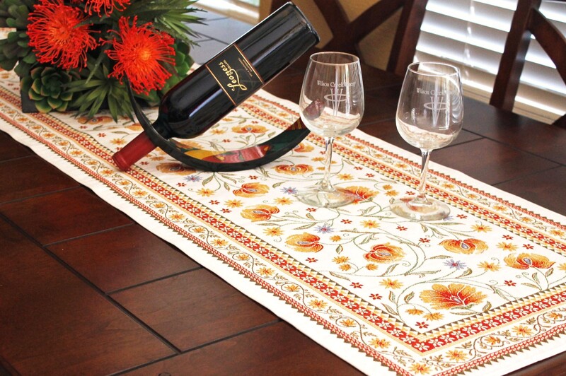 SPRING RUST RED French Jacquard Tapestry Table Runner - French Provence Table Accent - Table Decor Home Accessories Gifts