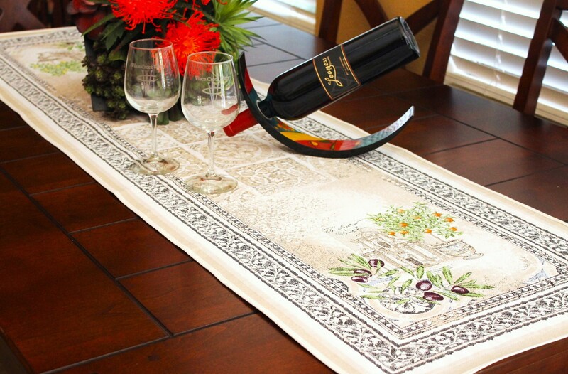 TUSCANY GARDEN French Jacquard Tapestry Table Runner - French Provence Table Accent - Center Piece Table Decor Home Accessories Gifts