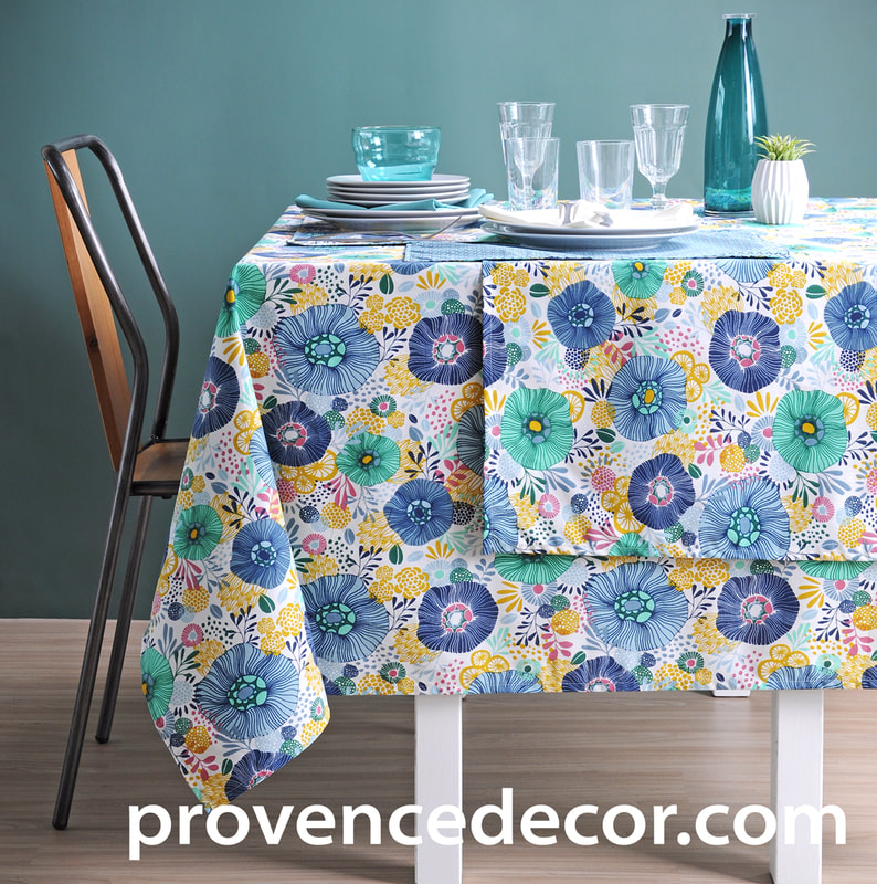 VICTORIA FLORAL Acrylic Cotton Coated French Provence Table cloths - French Oil cloth Spill Proof Easy Wipe Off Party Tablecloths - Nature Gardening Flower Lovers Indoor Outdoor Table Decor - Elegant French Country Home Decor Gifts