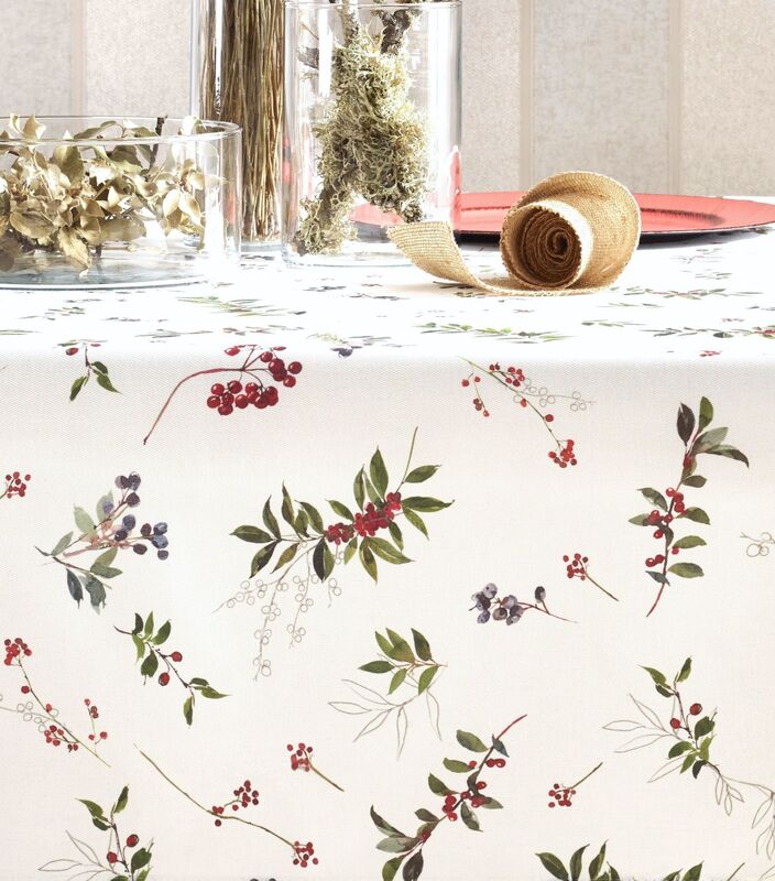 WILD BERRIES ALLOVER French Country Acrylic Cotton Coated Tablecloth - French Oilcloth Indoor Outdoor Party Table Cover - Spill Proof Easy Wipe Off Laminated Table cloths - Farmhouse Home Table Decoration Gifts