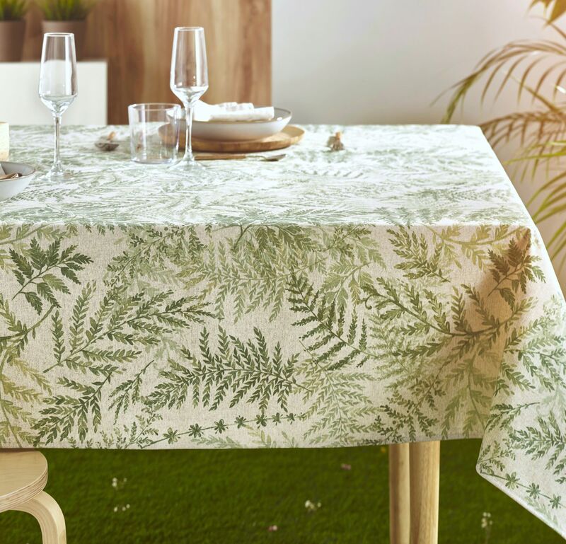 ZEN GARDEN French Country Rectangle Table cloths - French Oilcloth Cotton Coated Easy Wipe Off Fabric - Indoor Outdoor Party Tablecloth - Nature Forest Mountain Home Decor