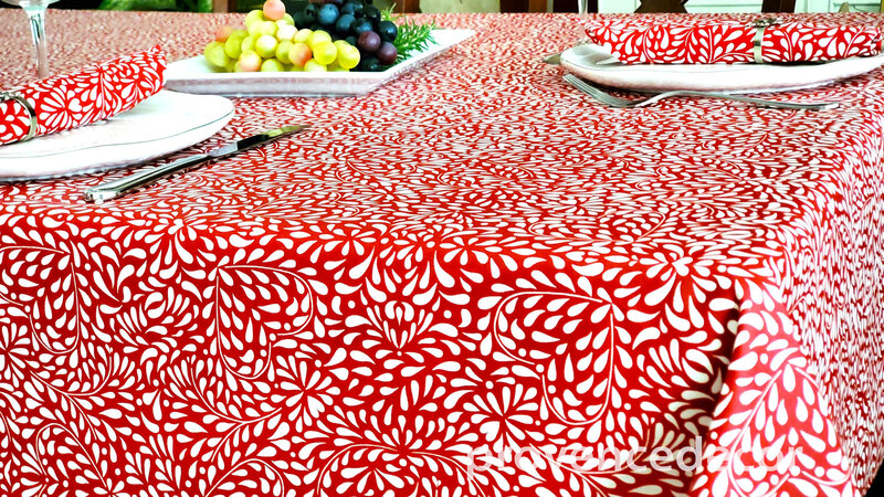 AMORE RED WHITE Acrylic Cotton Coated Tablecloth - French Oilcloth Indoor Outdoor Party Table Cover - Spill Proof Easy Wipe Off Laminated Table cloths - Table Home Decoration Gifts