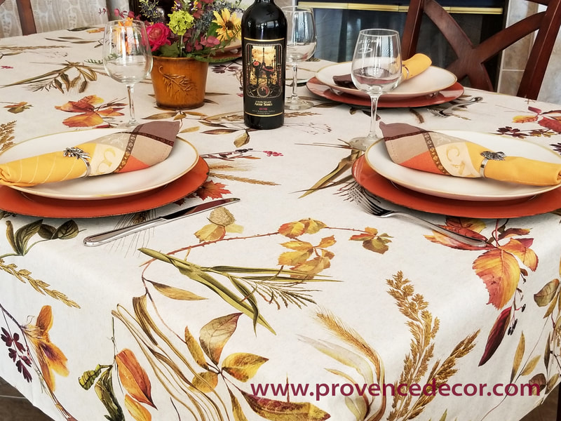 FALL NATURE Cotton Coated Rectangle Tablecloth - French Oilcloth Spill Proof Wipe Off Indoor Outdoor Cloth - Autumn Fall Halloween Thanksgiving Party Table Decor