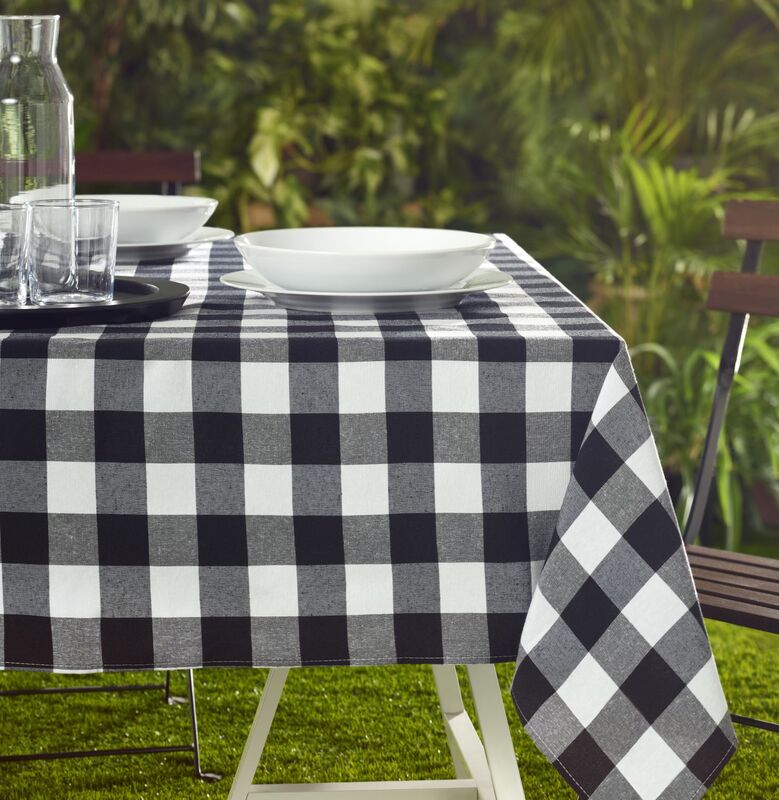FRENCH BISTRO BLACK Acrylic Cotton Coated Tablecloths - French Oilcloth Indoor Outdoor Party French Traditional Style Plaid Fabric - Spill Proof Easy Wipe Off Laminated Urban Table Cover - Home Decoration Gifts