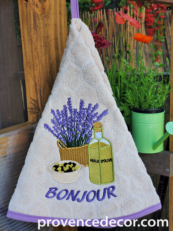 OLIVE LAVENDER BEIGE Round Hand Towel - High quality super soft and absorbent thick cotton fabric - Decorative Kitchen Bathroom Towels - Provence Lavender Flower Olives Garden Lovers - French Country Home Decor