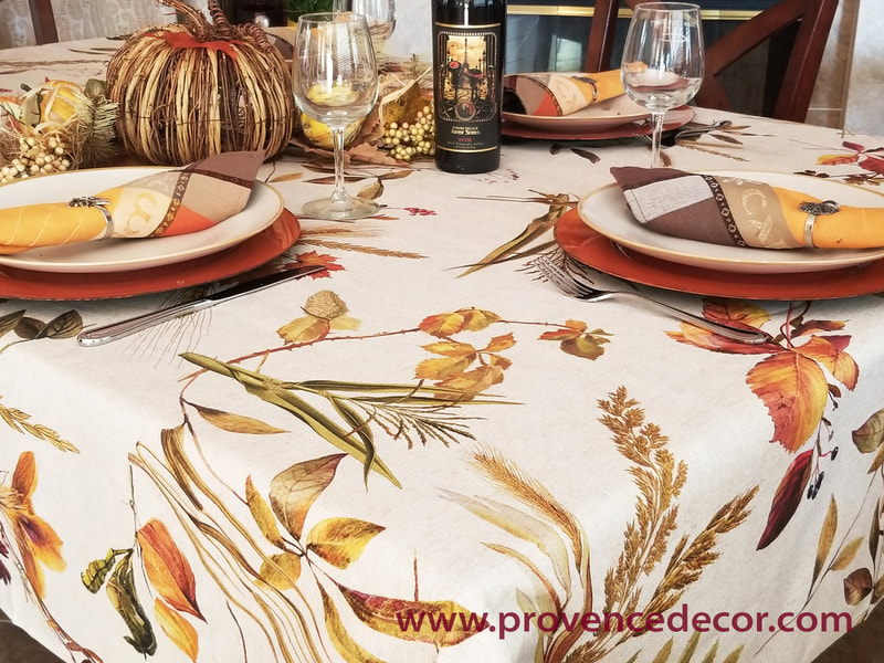 FALL NATURE Cotton Coated Rectangle Tablecloth - French Oilcloth Spill Proof Wipe Off Indoor Outdoor Cloth - Autumn Fall Halloween Thanksgiving Party Table Decor
