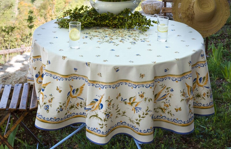 MOUSTIER BLUE Cotton Tablecloths - French Country Table Cloth Decor Gifts - Elegant Farm House Tablecloths