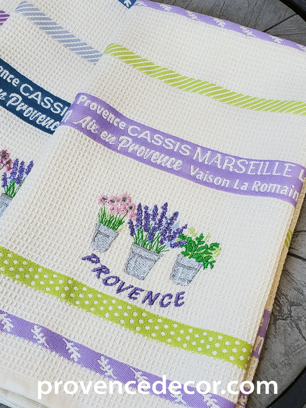 PROVENCE GARDEN LAVENDER GREEN French Country Embroidered Cotton Kitchen Towels - Exclusive Designs Dish Towels - Elegant 100% Cotton Tea Towels - Kitchen BBQ Area Camping RV Hand Towels - Gardening Flower Lovers Home Decor Dishtowels Gifts