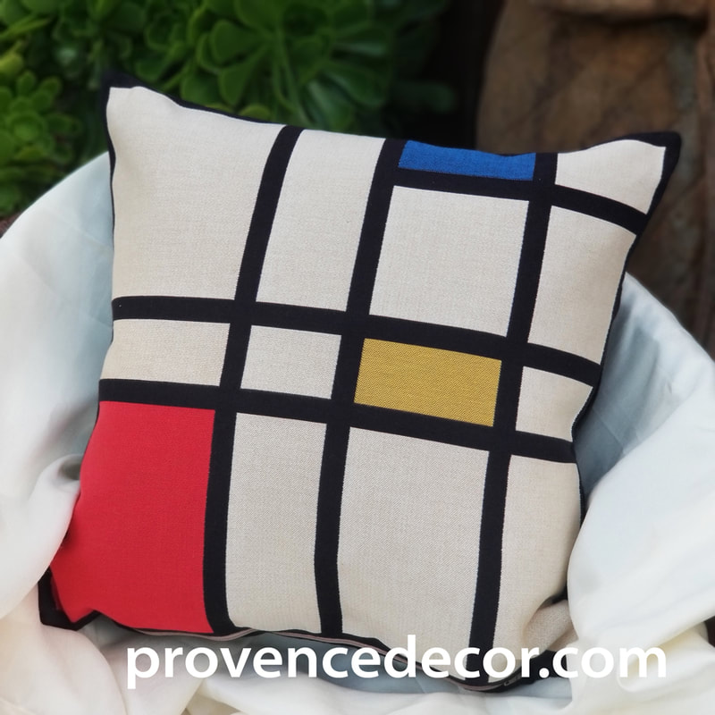 COMPOSITION RED BLUE YELLOW Piet Mondrian Authentic European Tapestry Decorative Throw Pillow Cover - Jacquard Woven 18 X 18 Cushion Covers - Piet Mondrian Abstract Art Lovers Gift - Museum Art Gallery Gifts Home Decor