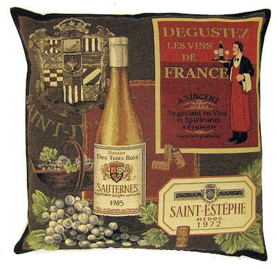 SAUTERNES 1985 Authentic European Tapestry Throw Pillow Cases - Wine Lovers Cushion Covers - French Wine Decorative Home Decoration Gifts