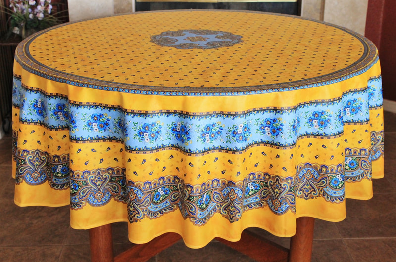 TRADITION YELLOW Acrylic Cotton Coated French Provence Tablecloth - French Oilcloth Easy Wipe Off Fabric - Indoor Outdoor Party Table Decor - French Country Home Decor Gifts - Marat Avignon Tablecloths