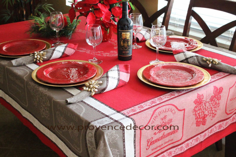 Tablecloth Provence 150x200 CM Red White Christmas from France Iron Free 