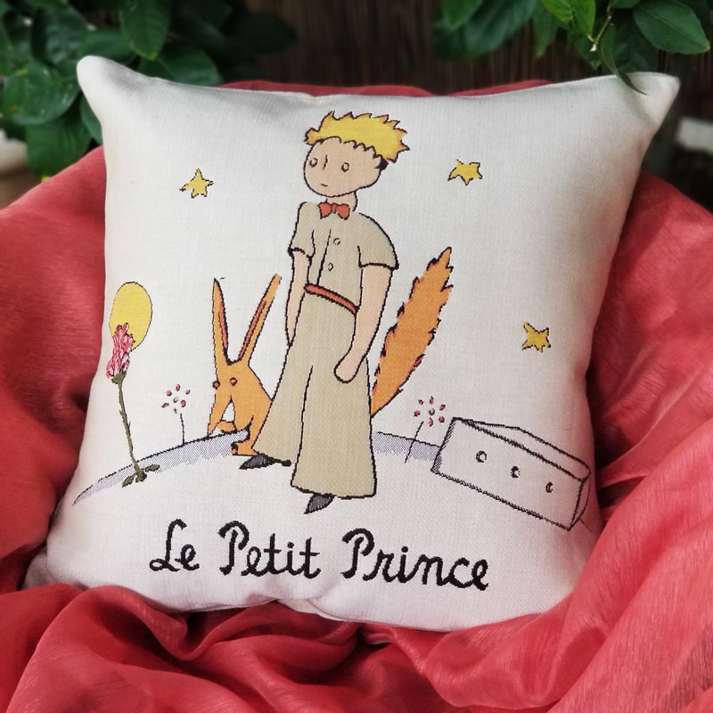 THE LITTLE PRINCE PLANET Authentic European Tapestry Decorative Throw Pillow Cases - Le Petit Prince Jacquard Woven 18 X 18 Cushion Covers - Little Prince Antoine de Saint-Exupéry Art Lovers Gift - Famous Art Gallery Gifts Home Decor
