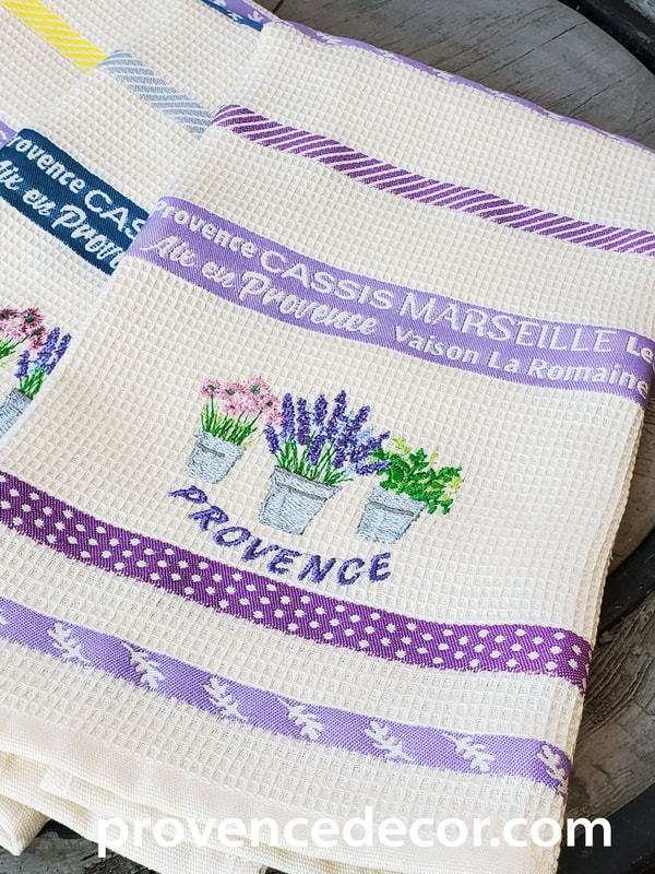 PROVENCE GARDEN LAVENDER PURPLE French Country Embroidered Cotton Kitchen Towels - Exclusive Designs Dish Towels - Elegant 100% Cotton Tea Towels - Kitchen BBQ Area Camping RV Hand Towels - Gardening Flower Lovers Home Decor Dishtowels Gifts