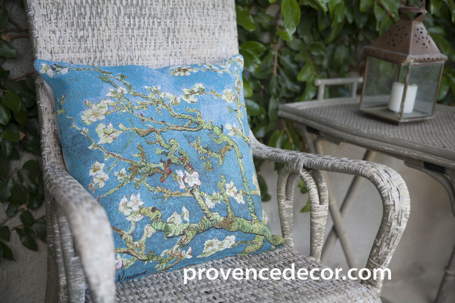 ALMOND BLOSSOM Authentic Jacquard Tapestry Throw Pillow Cases - Van Gogh Art Lovers Decorative Cotton Woven Cushion Covers - Famous Museum Art Gallery Paintings Home Decor Gifts