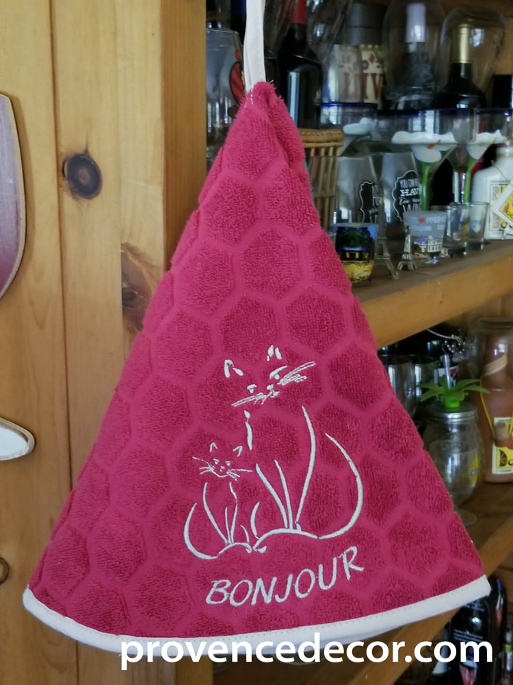 CAT LOVER BURGUNDY Round Hand Towels - High quality super soft and absorbent thick cotton fabric - Decorative Kitchen Bathroom Towels - French Cat Lover Gifts - French Country Home Decor