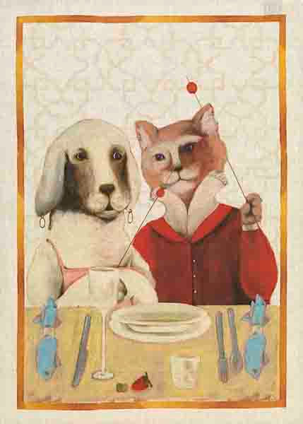 MY DOG & CAT FRIENDS FOREVER European Linen Dish Towels - Exclusive Designs Tea Towels - Elegant 100% Linen Kitchen Towels - Fun Dog Cat Decorative Dishtowels - Animals Lovers Kitchen Hand Towels - French Home Decoration Gifts