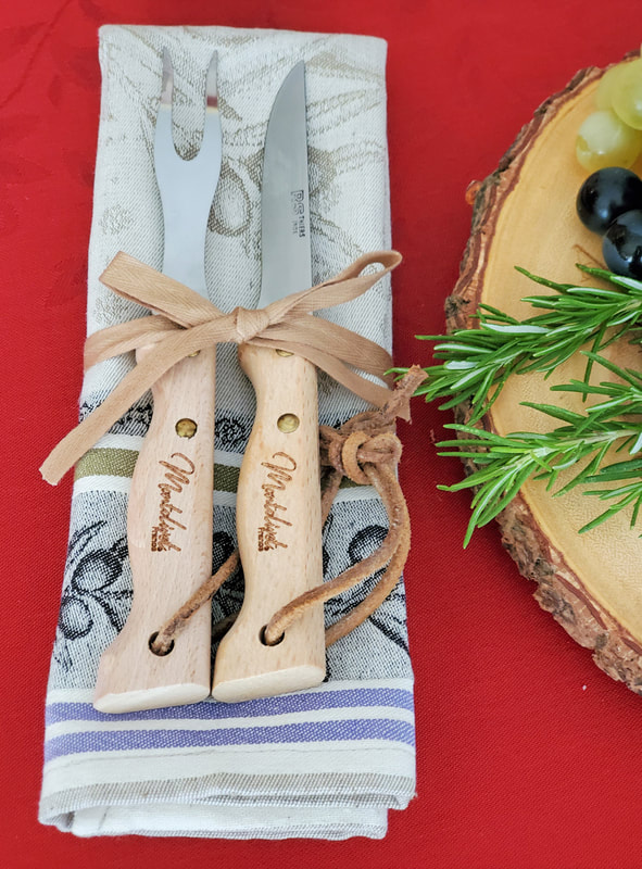 OLIVES DISHTOWEL & CUTLERY RAW WOOD GIFT SET - Kitchen Cooking Provence Olives Lovers Home Decor Gifts