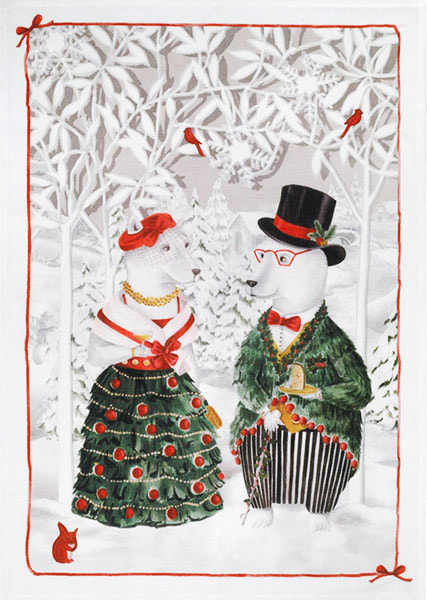 CHRISTMAS BEAR Linen Dishtowels - Exclusive Designs Tea Towels - 100% Linen Kitchen Towels - Holidays Elegant Dish Towels Hand Towels - Christmas Kitchen Home Decor Gifts