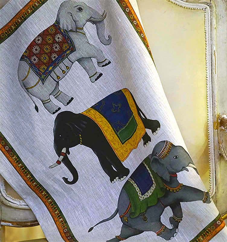 BARNUM & BAILEY ELEPHANT European Linen Dish Towels - Exclusive Designs Tea Towels - Elegant 100% Linen Kitchen Towels - Fun Fairy Tale Dishtowels - Elephant Lovers Hand Towel - French Home Decor Gifts