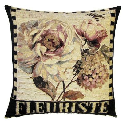This FLEURISTE Tapestry Pillow Cover is woven on a Jacquard loom (crafted with true traditional tapestry technique) with 100% high quality cotton thread, lined with a plain beige cotton backing and closes with a zipper. Size: 18" X 18"