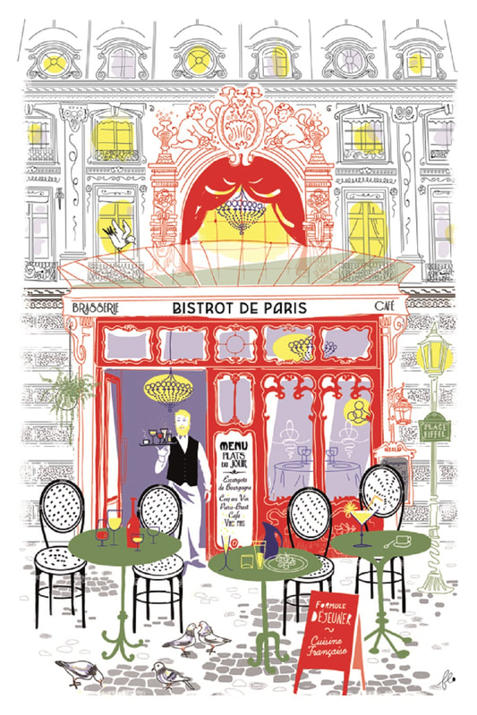 BISTRO DE PARIS Exclusive Design French Dishtowels - Elegant 100% Cotton Kitchen Towels - Paris Cafe Restaurant Lovers Dishcloths - Fun Paris Artwork Decorative Kitchen Tea Towels - Home Decor Accessories Gifts