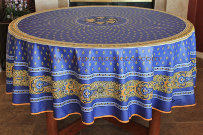 French Provence BASTIDE BLUE YELLOW Acrylic Coated Tablecloth - French Oilcloth Indoor Outdoor Tablecloths - French Country Home Decor Gifts - Marat Avignon Fabric