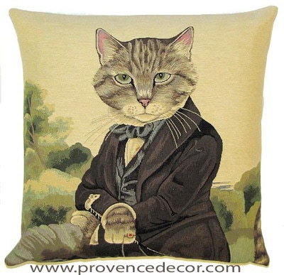 CAT SIR LUDWIG European Belgian Tapestry Throw Pillow Cases - Decorative 18 X 18 Pillow Covers - Zippered Throw Pillow Case - Jacquard Woven Belgium Tapestry Cushion Covers - Fun Dressed Cat Throw Cushions - Cat Lover Gift - Cat Art Decor - Susan Herbert Artwork - Medieval Cats