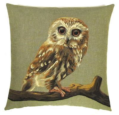 FOREST OWL Tapestry Pillow Covers are woven on a Jacquard loom (crafted with true traditional tapestry technique) with 100% high quality cotton thread, lined with a plain beige cotton backing and close with a zipper. Size: 18" X 18"