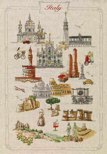 THE BEST OF ITALY European Linen Dish Towels - Exclusive Designs Tea Towels - Elegant 100% Linen Kitchen Towels - Italy Vacation Lovers Decorative Dishtowels - Italy Places to Visit Kitchen Hand Towels - Italy Fun Home Decor Gifts