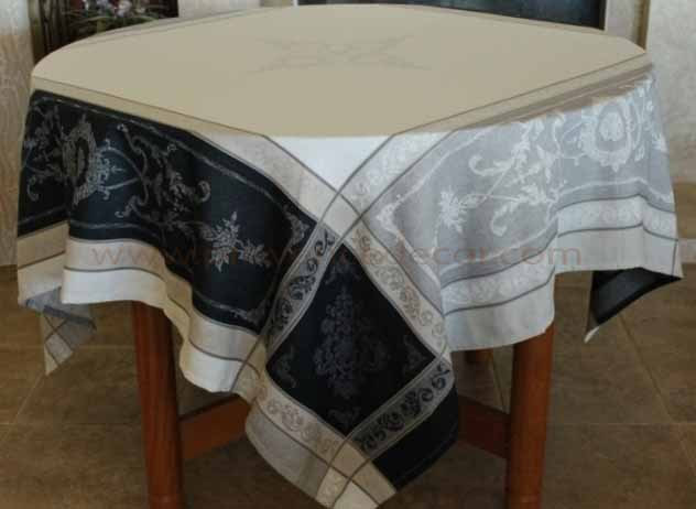 PARISIENNE BLACK Jacquard Woven Teflon Cotton Coated French Tablecloths - Easy Clean Elegant Party Table Decor - French Country Home Decor Gifts
