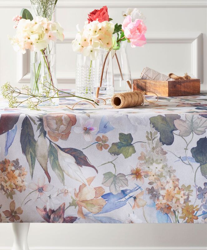 ALICE FLORAL Acrylic Cotton Coated Tablecloth - French Oilcloth Indoor Outdoor Party Table Cover - Spill Proof Easy Wipe Off Laminated Table cloths - Nature Elegant Flowers Home Decoration Gift