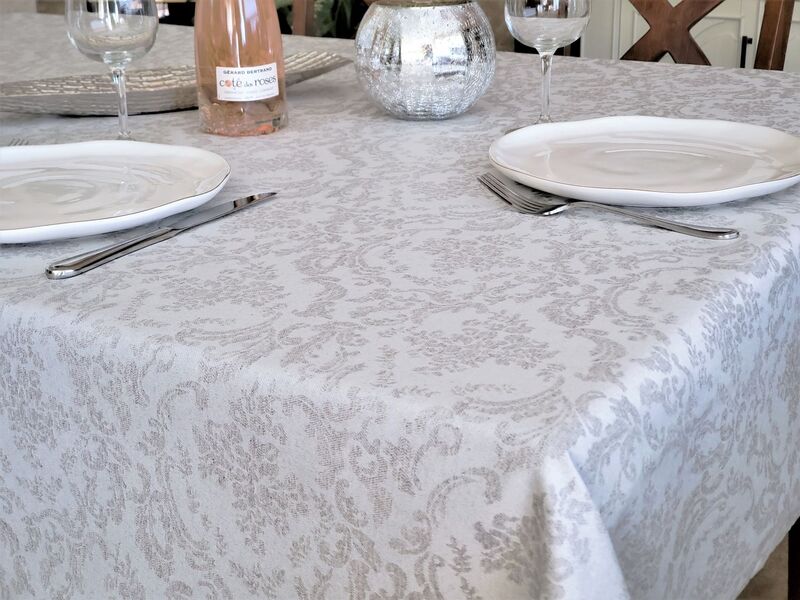 AMBOISE GRAY French Luxury Royal Design Rectangular Tablecloth - French Oilcloth Stain Resistant Wipe Off Fabric - Elegant Party Table Decoration