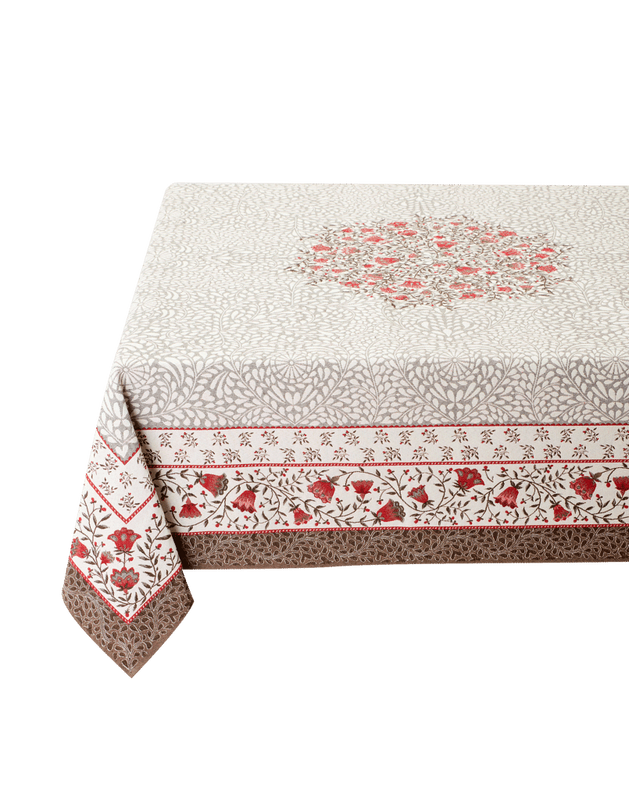 AMORE TAUPE RED French Provence Jacquard Woven Tapestry Tablecloths - Elegant Rectangle Tablecloth - Square Table Topper Couch Throw - French Home Decor