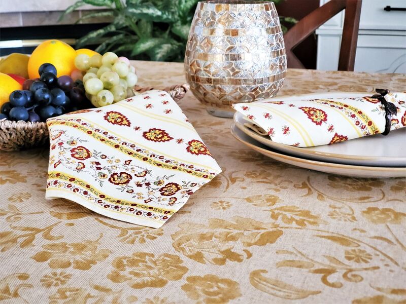 CHANTELLE GOLD Acrylic Cotton Coated Table cloths - French Oilcloth Indoor Outdoor Party Table Cover - Spill Proof Easy Wipe Off Laminated Table cloths - Elegant French Home Decoration Gifts