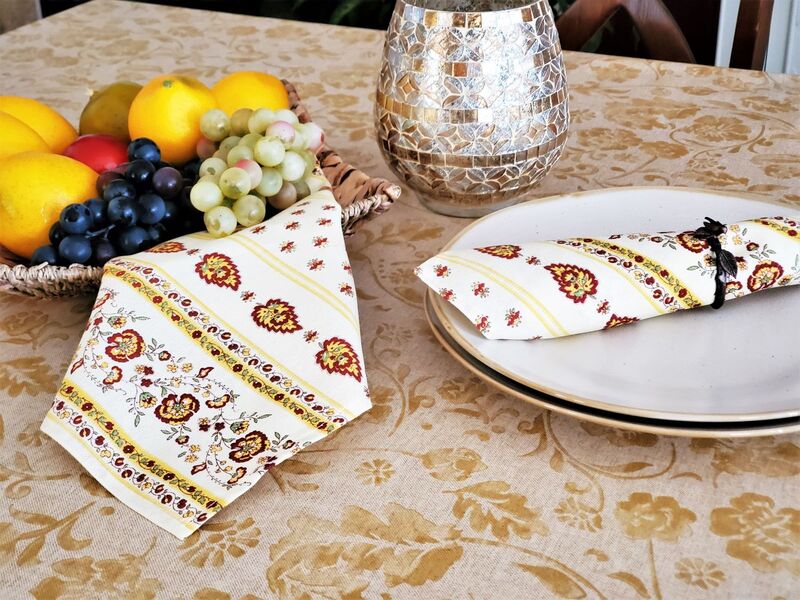 CHANTELLE GOLD Acrylic Cotton Coated Table cloths - French Oilcloth Indoor Outdoor Party Table Cover - Spill Proof Easy Wipe Off Laminated Table cloths - Elegant French Home Decoration Gifts