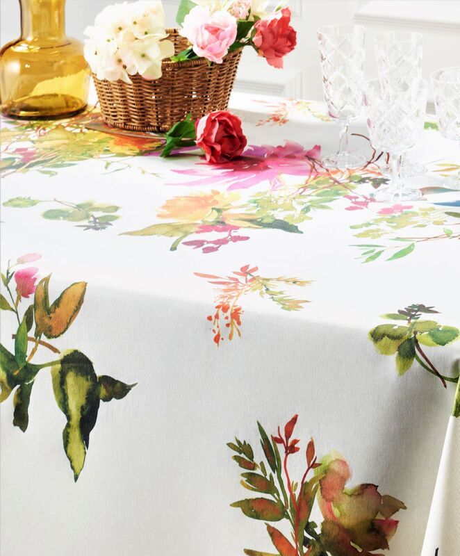CLAIRE FLORAL Acrylic Cotton Coated Tablecloth - French Oilcloth Indoor Outdoor Party Table Cover - Spill Proof Easy Wipe Off Laminated Table cloths - Nature Elegant Flowers Home Decoration Gifts