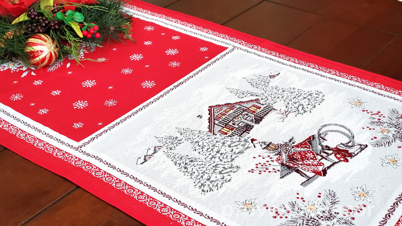 EDELWEISS RED French Jacquard Tapestry Table Runner - Elegant French Christmas Winter Season Table Center Piece - Table Accent Home Decoration Accessories Gifts