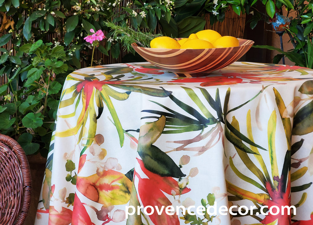 Acrylic Cotton Coated French Oilcloth, Round Patio Tablecloths