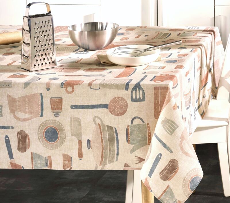 LA CUISINE TERRA Acrylic Cotton Coated Tablecloth - French Oilcloth Indoor Outdoor Party Table Cover - Spill Proof Easy Wipe Off Laminated Table cloths - Cooking Lovers Home Decoration Gifts