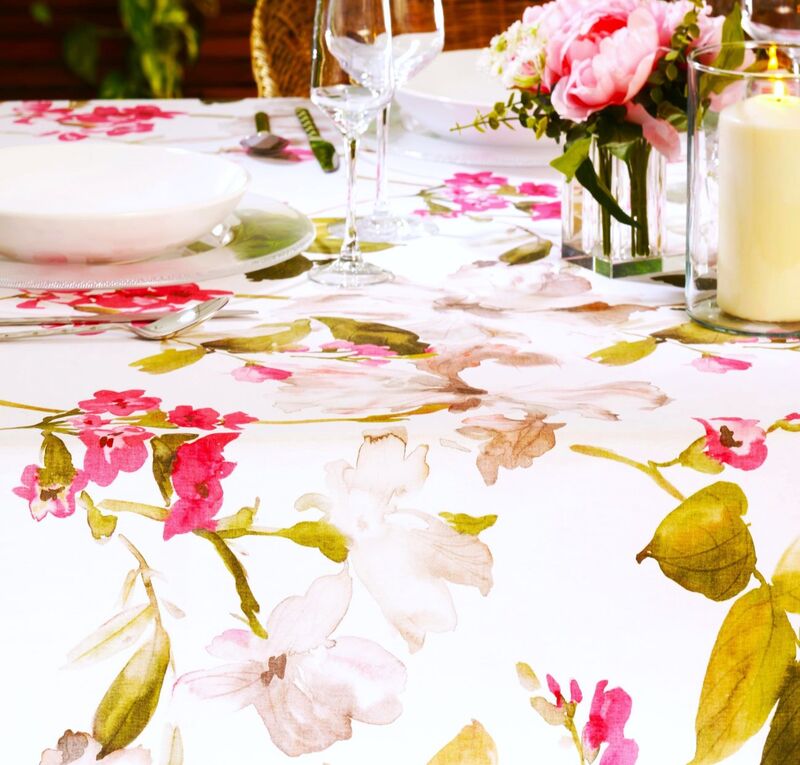 LA VIE EN ROSE Tablecloth - French Oilcloth Stain Resistant Wipe Off Fabric - Garden Flowers Lovers Elegant Party Table Decoration