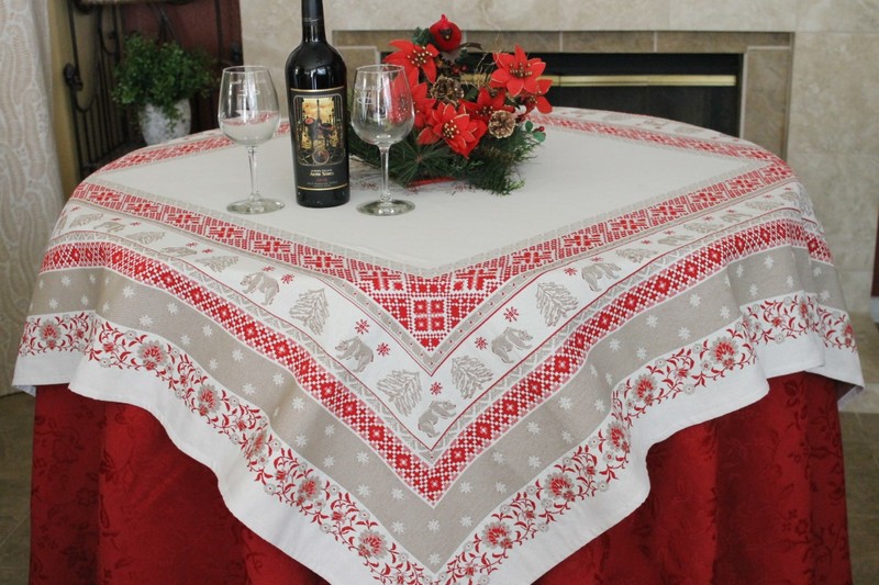 LES ALPS Christmas Jacquard Woven Tapestry Tablecloths - Elegant Rectangle Tablecloth - Square Table Topper Couch Throw - French Home Decor