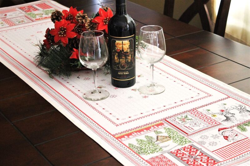 MERRY CHRISTMAS French Jacquard Tapestry Table Runner - Elegant French Christmas Winter Season Table Center Piece - Table Accent Home Decoration Accessories Gifts