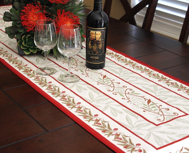 OLIVES RED French Jacquard Tapestry Table Runner - French Provence Table Accent - Table Decor Home Accessories Gifts