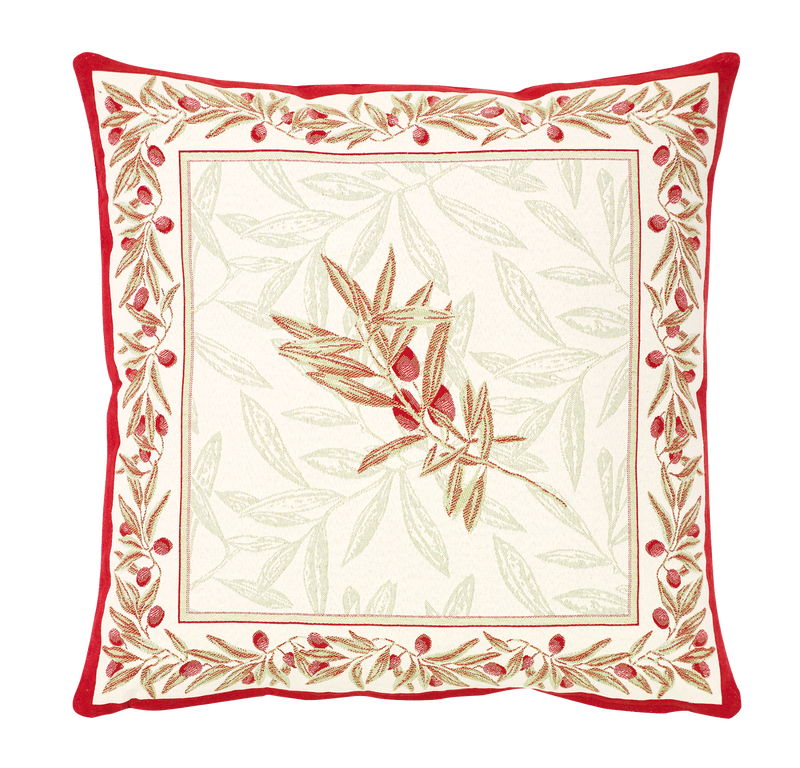 OLIVES RED Jacquard Tapestry Reversible Throw Pillow Cases - French Country Farmhouse Olives Design Cushion Covers - Elegant Decorative Throw Pillows Home Decoration Gifts