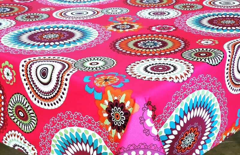PARTY TIME FUCHSIA Acrylic Cotton Coated French Provence Table cloths - French Oil cloth Spill Proof Easy Wipe Off Party Tablecloths - Fun Party Lovers Indoor Outdoor Entertaining Table Decor - Elegant Party Decor Gifts