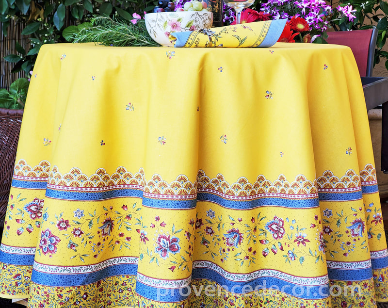 PROVENCE FLOWERS YELLOW Printed Cotton 70" Round Table cloths - French Country Wildflowers Lovers Circular Table Cover - Elegant Home Table Decor Gifts