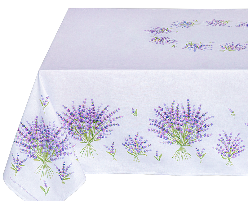 RIEZ LAVENDER PURPLE Provence Cotton Coated Tablecloths - French Oilcloth Spill Proof Easy Wipe Off Fabric - Elegant Lavender Lovers Party Table Cover - French Home Decoration