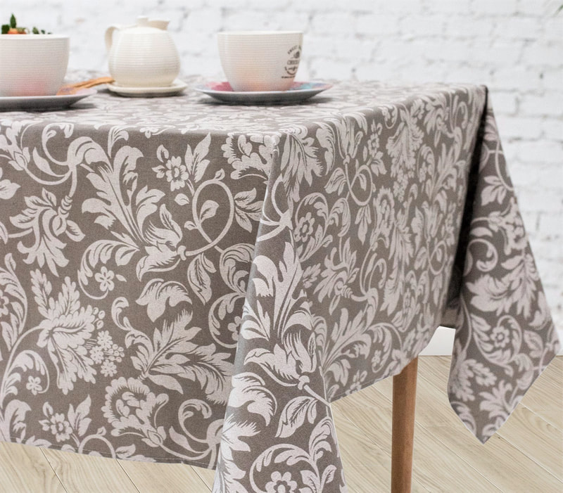 VERSAILLES TAUPE Traditional Classic French Royal Design Cotton Coated Tablecloth - French Oilcloth Spill Proof Easy Wipe Off Indoor Outdoor Elegant Party Table Cover - Home Decor Gifts