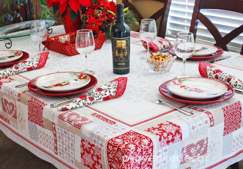 WINTER BLISS Christmas Jacquard Woven Tapestry Tablecloths - Elegant Rectangle Tablecloth - Square Table Topper Couch Throw - French Home Decoration